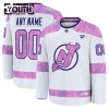 New Jersey Devils Dresy Personalizované Fanatics Hockey Fights Cancer Practice 2024-25 Bílý - Dětské